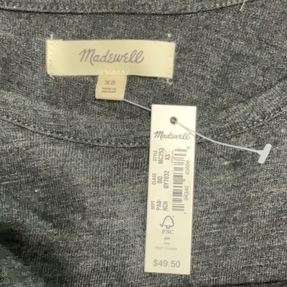 409- Madewell NWT Dark Gray Lightweight Long Sleeve Top, Size XS - Picture 4 of 6